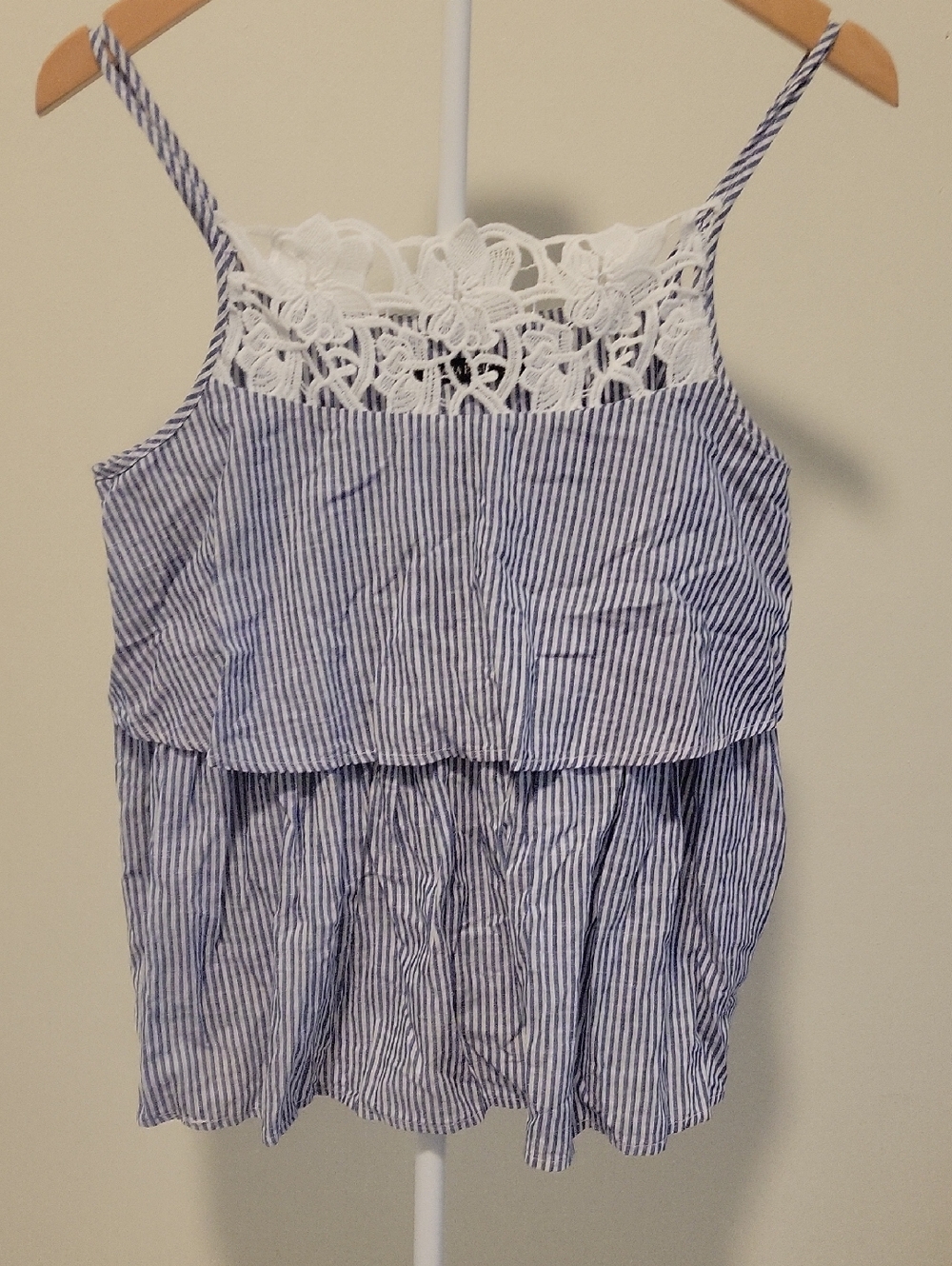 Zara Blue & White Striped Lace-Trim Cami